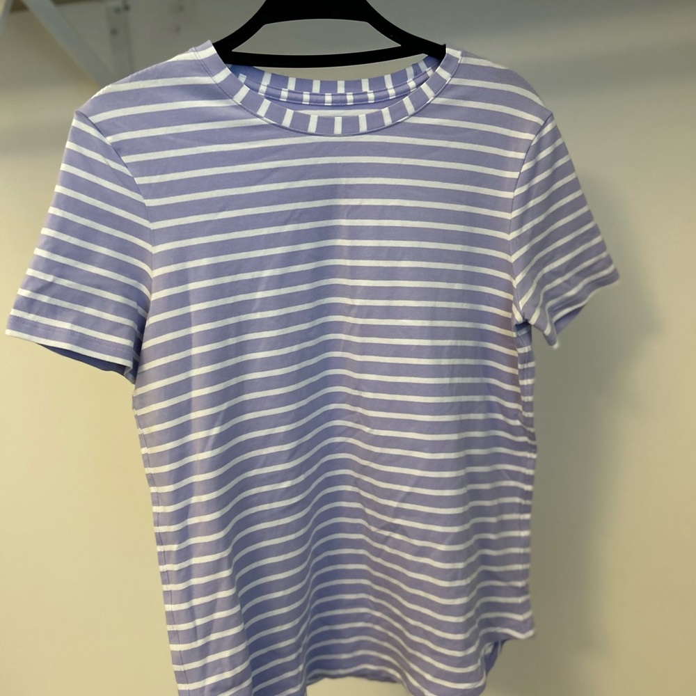 lululemon athletica Lavender and White Striped Crew Tee